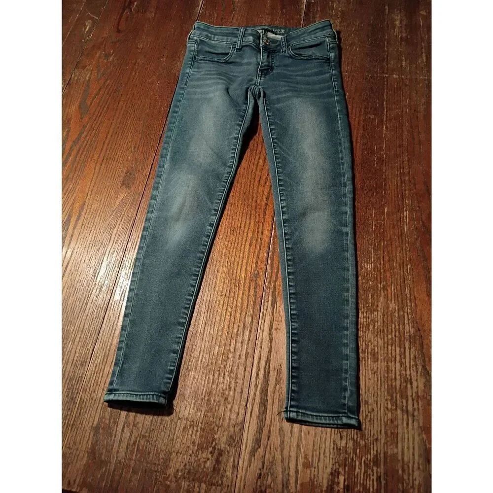 2 Short American Eagle Super Stretch X Super Low Jegging Skinny Denim Blue Jeans